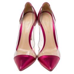 Pre Owned Gianvito Rossi Pink Leather And PVC Plexi Pumps Size 37