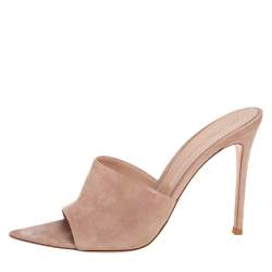 Pre Owned Gianvito Rossi Beige Laminated Suede Elle Slide Sandals Size 39