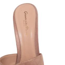 Pre Owned Gianvito Rossi Beige Laminated Suede Elle Slide Sandals Size 39