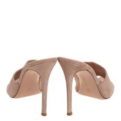 Pre Owned Gianvito Rossi Beige Laminated Suede Elle Slide Sandals Size 39