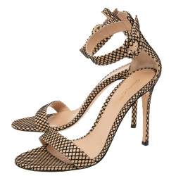 Pre Owned Gianvito Rossi Beige/Black Leather And Mesh Portofino Sandals Size 39