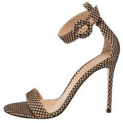 Pre Owned Gianvito Rossi Beige/Black Leather And Mesh Portofino Sandals Size 39