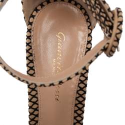 Pre Owned Gianvito Rossi Beige/Black Leather And Mesh Portofino Sandals Size 39