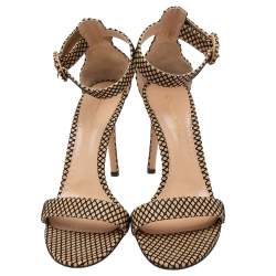 Pre Owned Gianvito Rossi Beige/Black Leather And Mesh Portofino Sandals Size 39