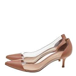 Pre Owned Gianvito Rossi Beige Leather And PVC Plexi Pointed Toe Pumps Size 41