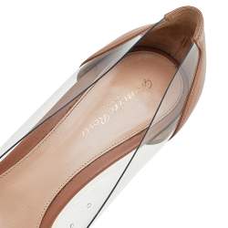 Pre Owned Gianvito Rossi Beige Leather And PVC Plexi Pointed Toe Pumps Size 41
