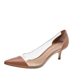 Pre Owned Gianvito Rossi Beige Leather And PVC Plexi Pointed Toe Pumps Size 41