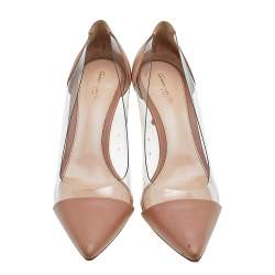 Pre Owned Gianvito Rossi Beige Leather And PVC Plexi Pointed Toe Pumps Size 41