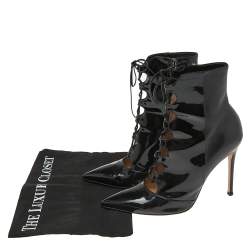 Pre Owned Gianvito Rossi Black Patent and Leather Lace-Up Ankle Booties Size 39
