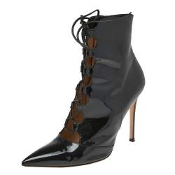 Pre Owned Gianvito Rossi Black Patent and Leather Lace-Up Ankle Booties Size 39