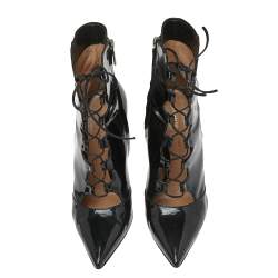 Pre Owned Gianvito Rossi Black Patent and Leather Lace-Up Ankle Booties Size 39