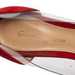 Pre Owned Gianvito Rossi Red Suede And PVC Plexi Pumps Size 36