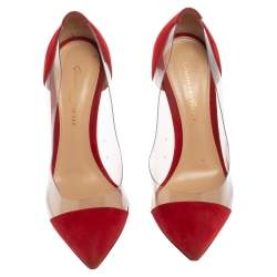 Pre Owned Gianvito Rossi Red Suede And PVC Plexi Pumps Size 36