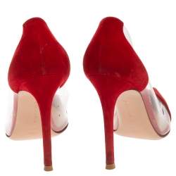 Pre Owned Gianvito Rossi Red Suede And PVC Plexi Pumps Size 36