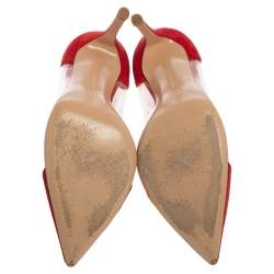 Pre Owned Gianvito Rossi Red Suede And PVC Plexi Pumps Size 36