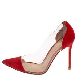 Pre Owned Gianvito Rossi Red Suede And PVC Plexi Pumps Size 36
