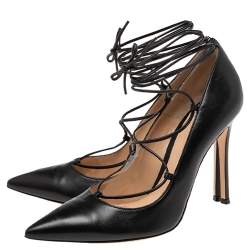 Gianvito Rossi Black Leather Femi Lace-Up Pumps Size 40