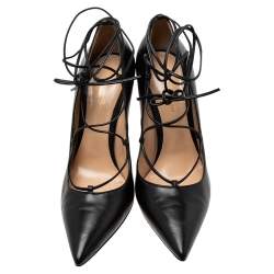 Gianvito Rossi Black Leather Femi Lace-Up Pumps Size 40