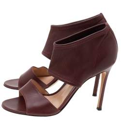 Pre Owned Gianvito Rossi Burgundy Leather Ankle Cuff Sandals Size 38