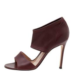 Pre Owned Gianvito Rossi Burgundy Leather Ankle Cuff Sandals Size 38