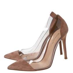 Pre Owned Gianvito Rossi Nude Pink Suede and PVC Plexi Pumps Size 38.5