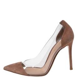 Pre Owned Gianvito Rossi Nude Pink Suede and PVC Plexi Pumps Size 38.5