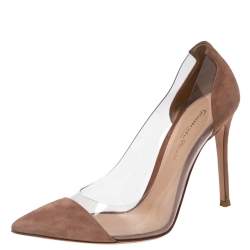 Pre Owned Gianvito Rossi Nude Pink Suede and PVC Plexi Pumps Size 38.5