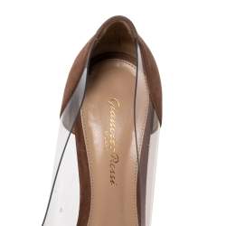Pre Owned Gianvito Rossi Nude Pink Suede and PVC Plexi Pumps Size 38.5
