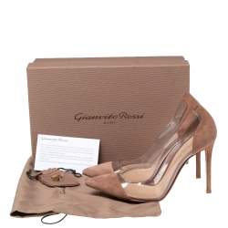 Pre Owned Gianvito Rossi Nude Pink Suede and PVC Plexi Pumps Size 38.5