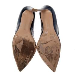 Pre Owned Gianvito Rossi Metallic Blue Patent And Satin Pointed Toe Pumps Size 41