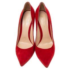 Pre Owned Gianvito Rossi Red Suede Pointed Toe Pumps Size 41