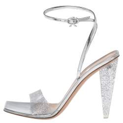 Pre Owned Gianvito Rossi Silver Leather And PVC Ankle Wrap Sandals Size 39