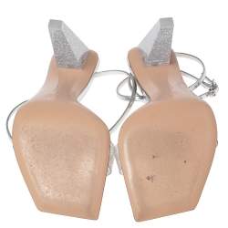 Pre Owned Gianvito Rossi Silver Leather And PVC Ankle Wrap Sandals Size 39