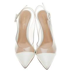 Pre Owned Gianvito Rossi White Patent Leather And PVC Plexi Pointed Toe Slingback Sandals Size 35