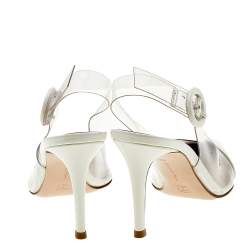 Pre Owned Gianvito Rossi White Patent Leather And PVC Plexi Pointed Toe Slingback Sandals Size 35