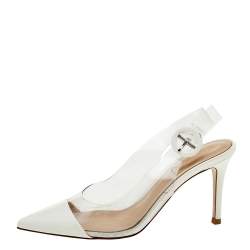 Pre Owned Gianvito Rossi White Patent Leather And PVC Plexi Pointed Toe Slingback Sandals Size 35