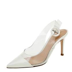 Pre Owned Gianvito Rossi White Patent Leather And PVC Plexi Pointed Toe Slingback Sandals Size 35
