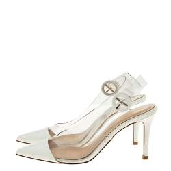 Pre Owned Gianvito Rossi White Patent Leather And PVC Plexi Pointed Toe Slingback Sandals Size 35