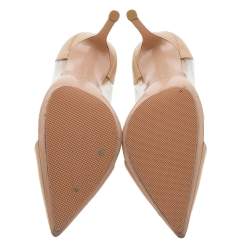 Pre Owned Gianvito Rossi Beige Patent Leather And PVC Plexi Pointed Toe Pumps Size 37