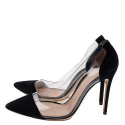 Pre Owned Gianvito Rossi Black Suede And PVC Plexi Pointed Toe Pumps Size 36