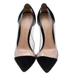 Pre Owned Gianvito Rossi Black Suede And PVC Plexi Pointed Toe Pumps Size 36