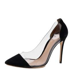 Pre Owned Gianvito Rossi Black Suede And PVC Plexi Pointed Toe Pumps Size 36