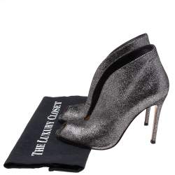 Pre Owned Gianvito Rossi Grey/Black Laminated Suede Vamp Peep-Toe Ankle Booties Size 38