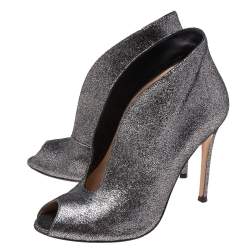 Pre Owned Gianvito Rossi Grey/Black Laminated Suede Vamp Peep-Toe Ankle Booties Size 38
