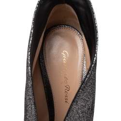 Pre Owned Gianvito Rossi Grey/Black Laminated Suede Vamp Peep-Toe Ankle Booties Size 38