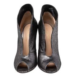 Pre Owned Gianvito Rossi Grey/Black Laminated Suede Vamp Peep-Toe Ankle Booties Size 38