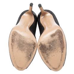 Pre Owned Gianvito Rossi Grey/Black Laminated Suede Vamp Peep-Toe Ankle Booties Size 38