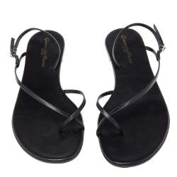 Pre Owned Gianvito Rossi Black Leather Crossover Strap Flat Sandals Size 37