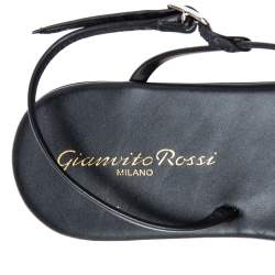 Pre Owned Gianvito Rossi Black Leather Crossover Strap Flat Sandals Size 37