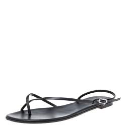 Pre Owned Gianvito Rossi Black Leather Crossover Strap Flat Sandals Size 37